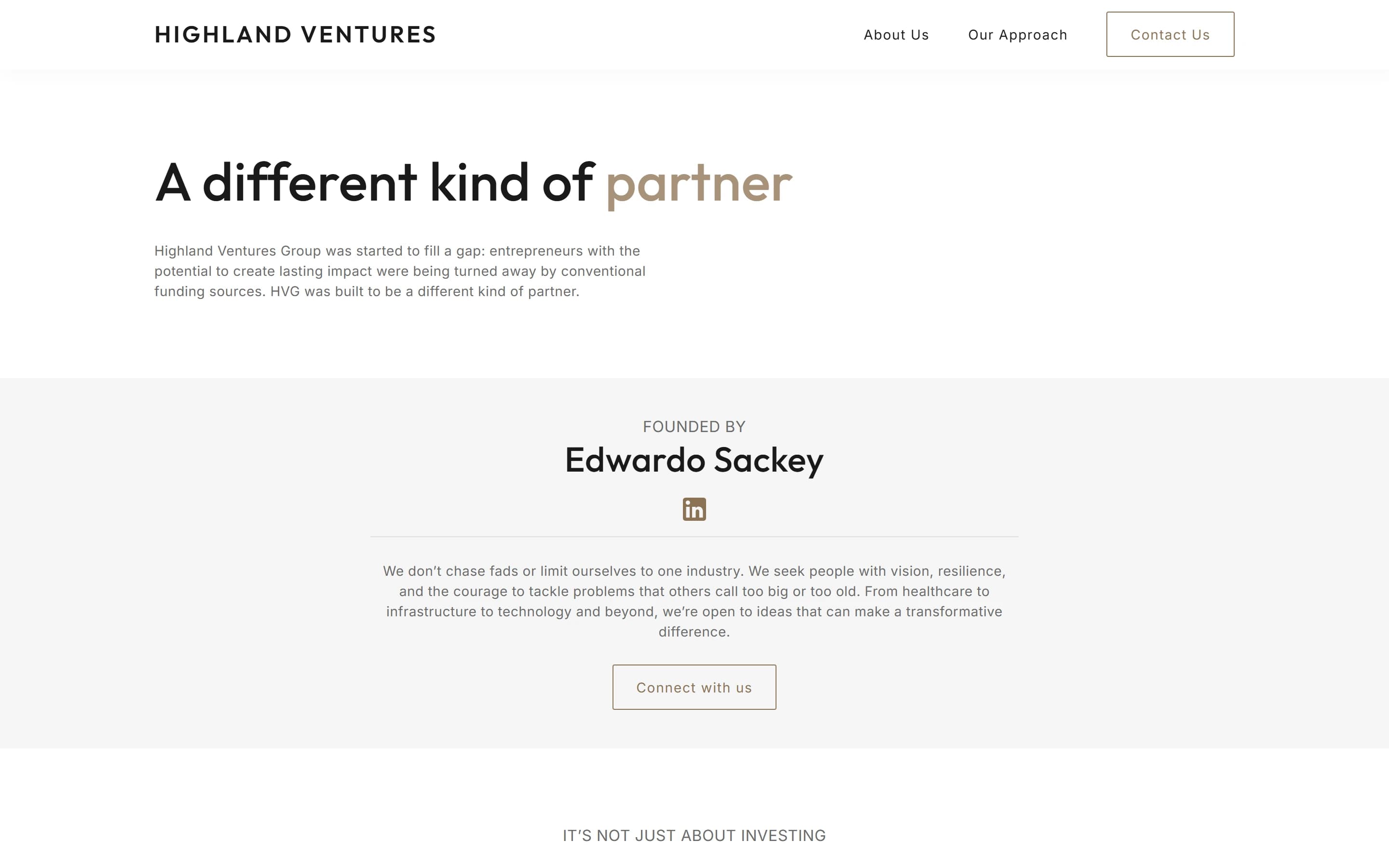 The About page on desktop, with the founder