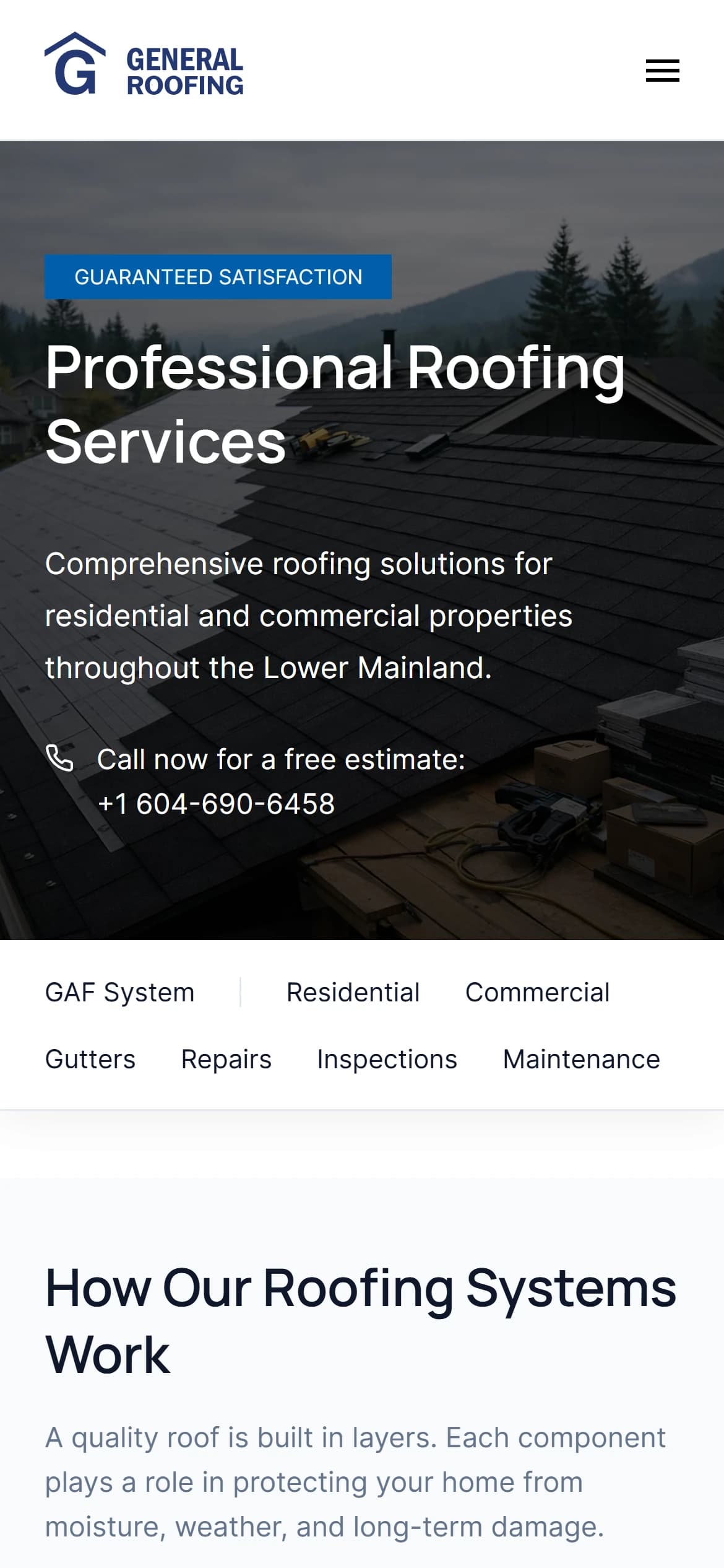 The services page on a phone